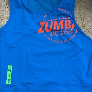 Zumba Fitness Blue Crop Tank with Neon Orange Logo M NWOT